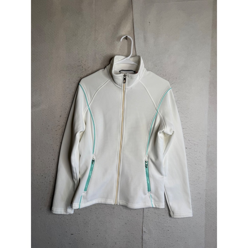 Spyder Core Sweater White Teal Full Zip Jacket Womens Large RN 143097 CA 58744